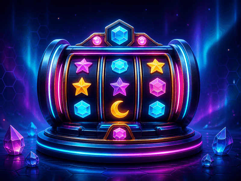 Neon reel cabinet with glowing gem symbols