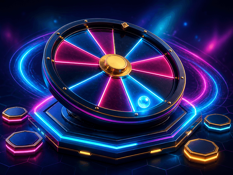 Neon wheel table with glowing segments and light trails